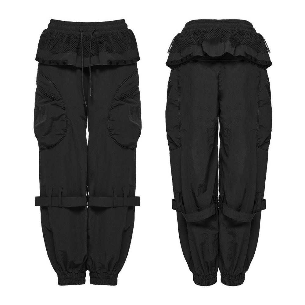 Punk Cargo Cuffed Pants with Mesh Waist Details