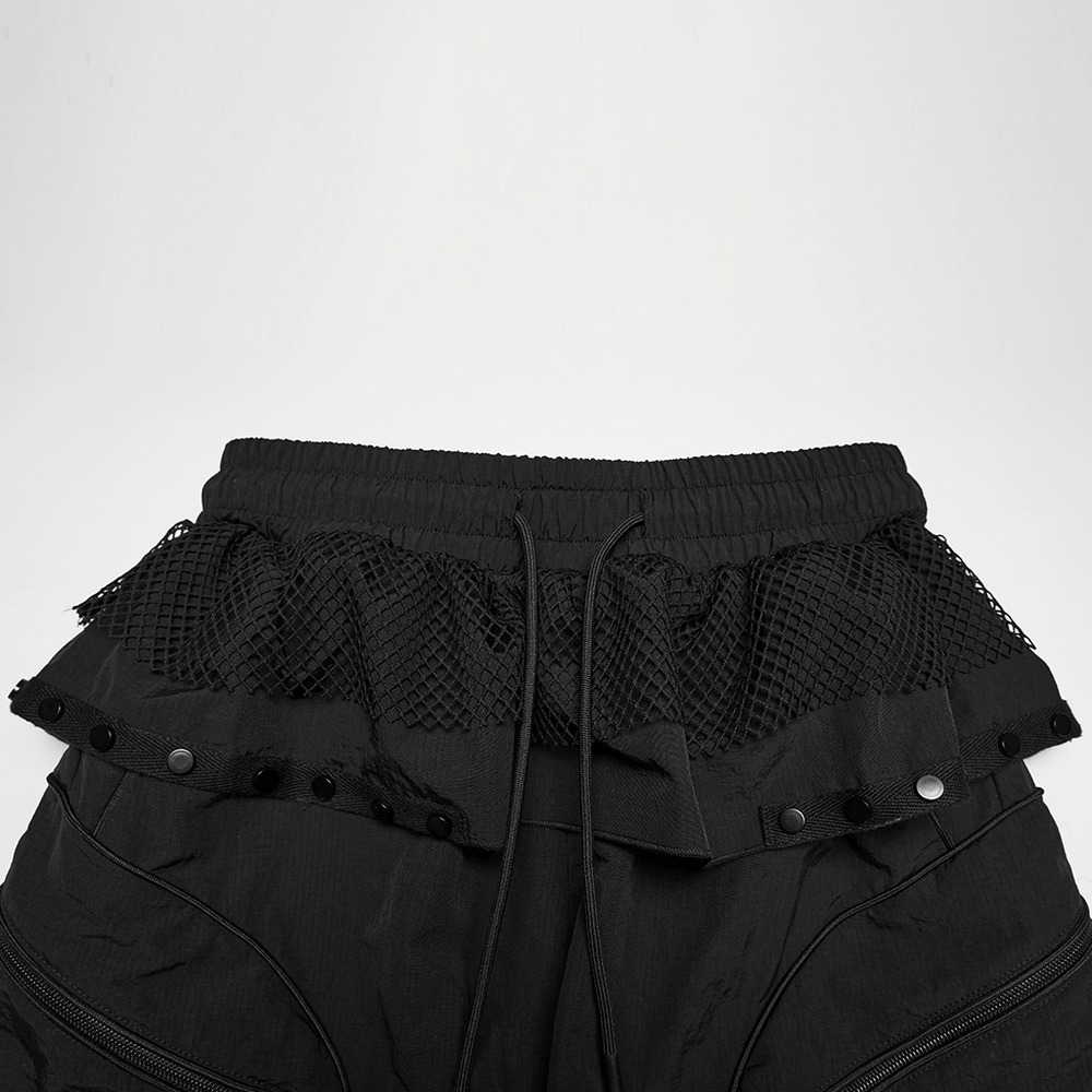 Punk Cargo Cuffed Pants with Mesh Waist Details
