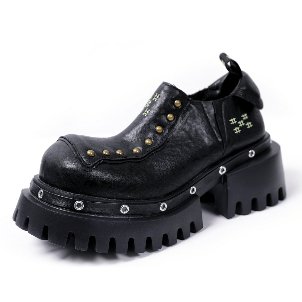 Punk Chunky Platform Shoes with Studded Trim