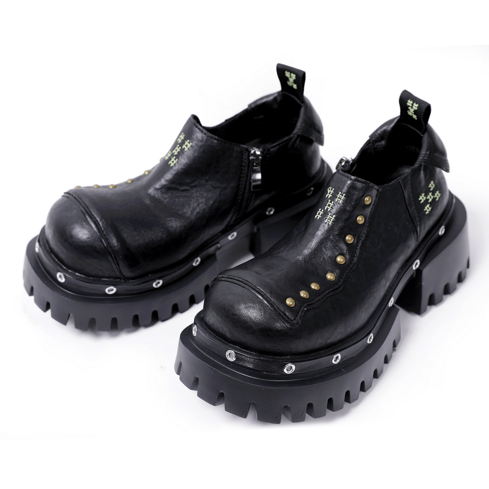 Punk Chunky Platform Shoes with Studded Trim