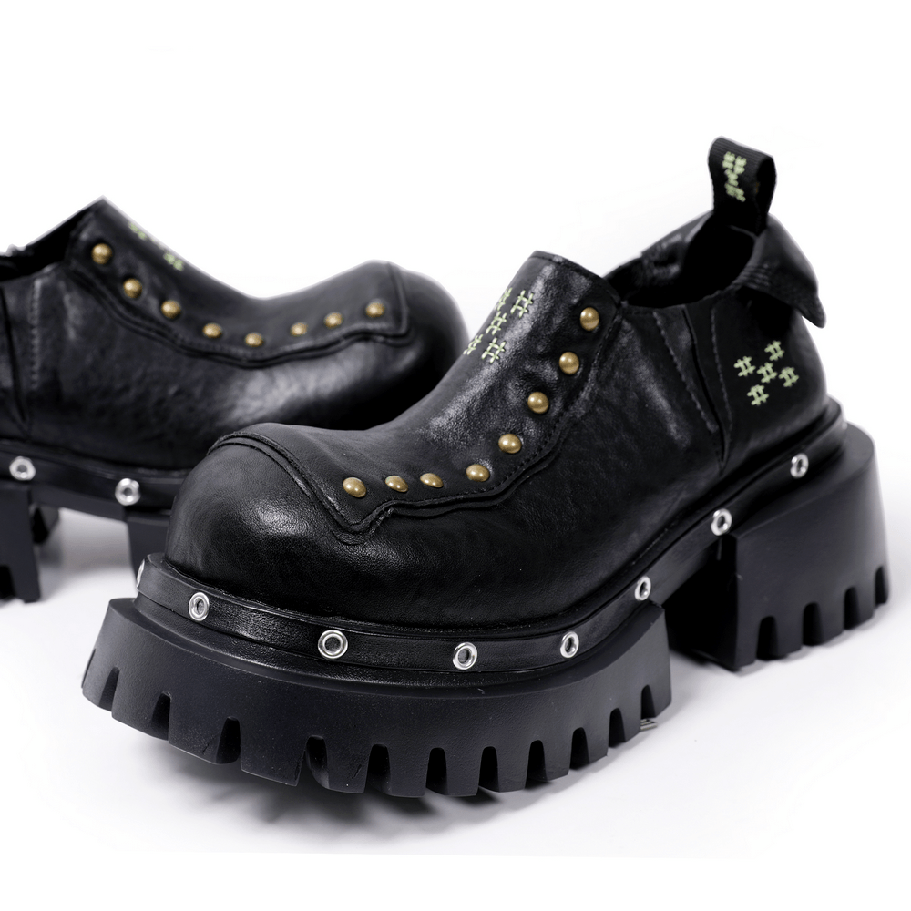 Punk Chunky Platform Shoes with Studded Trim