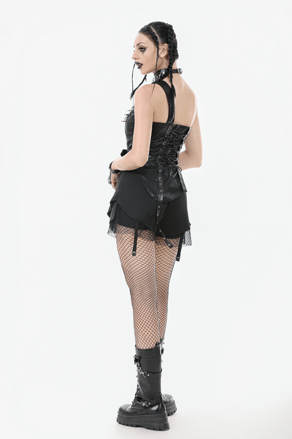 Punk Corset Top with Spiked Details and Zipper Closure