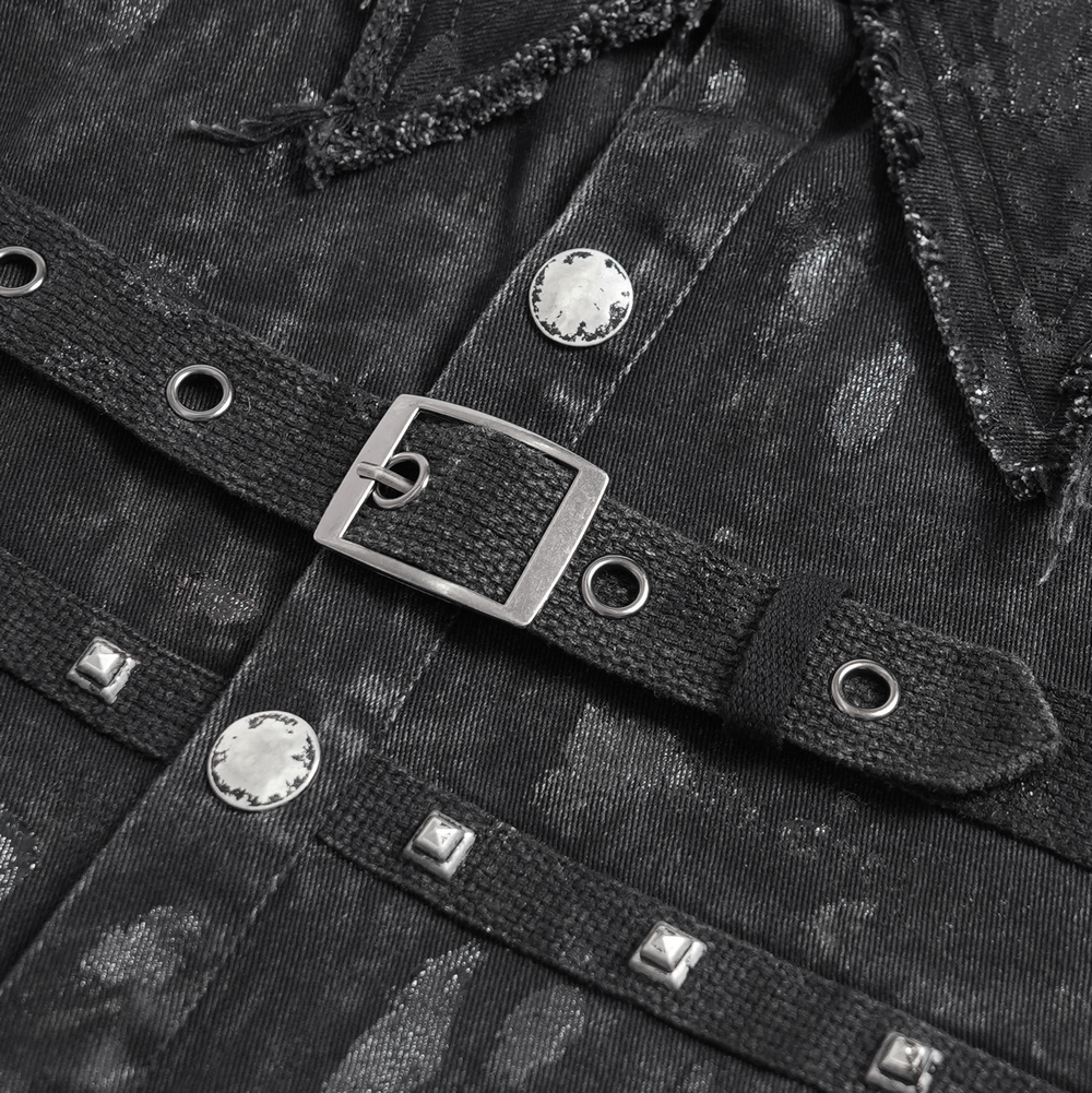 Punk Denim Shirt with Lace-Up Sides and Studded Detail