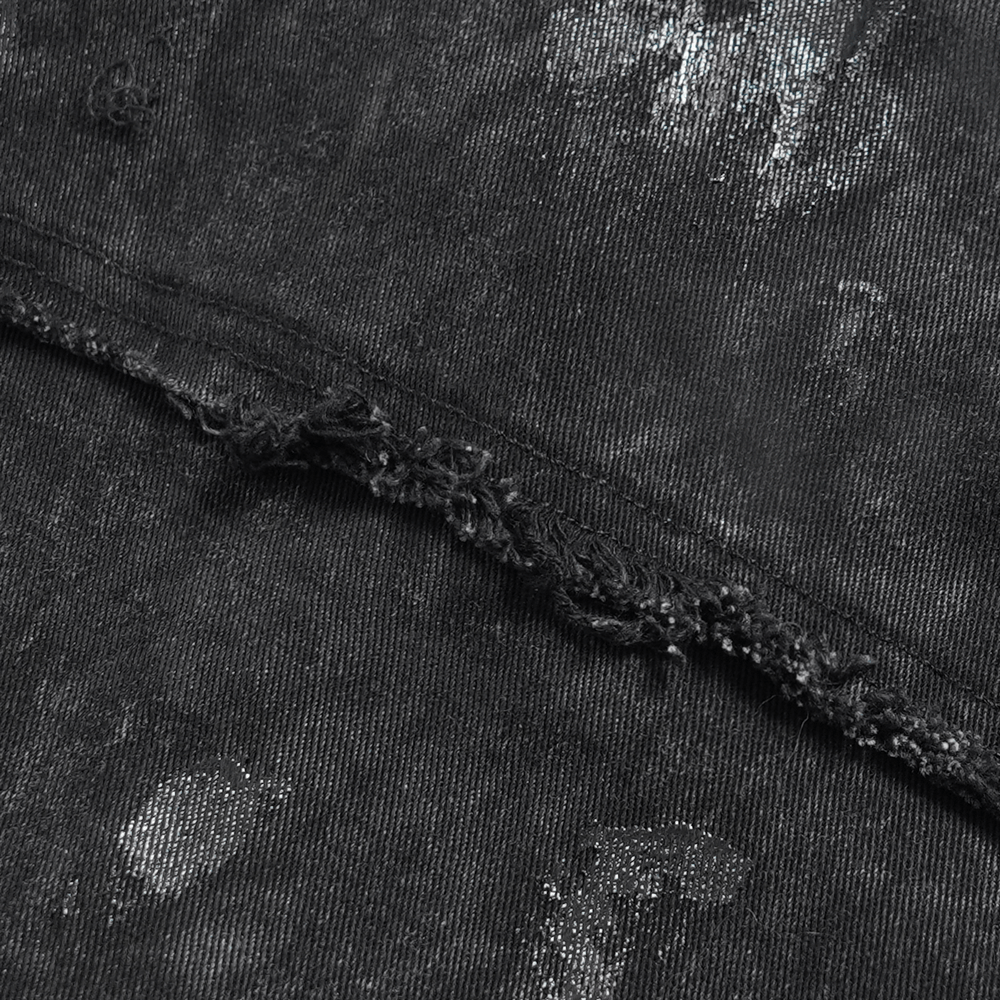 Punk Denim Shirt with Lace-Up Sides and Studded Detail