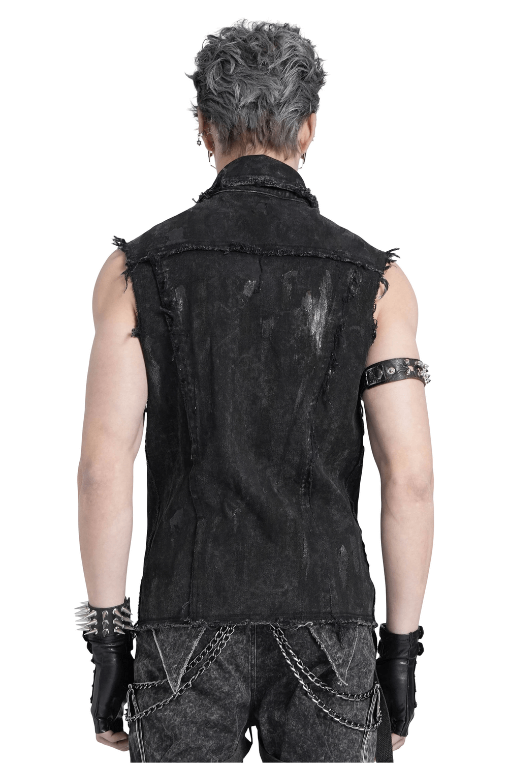 Punk Denim Shirt with Lace-Up Sides and Studded Detail