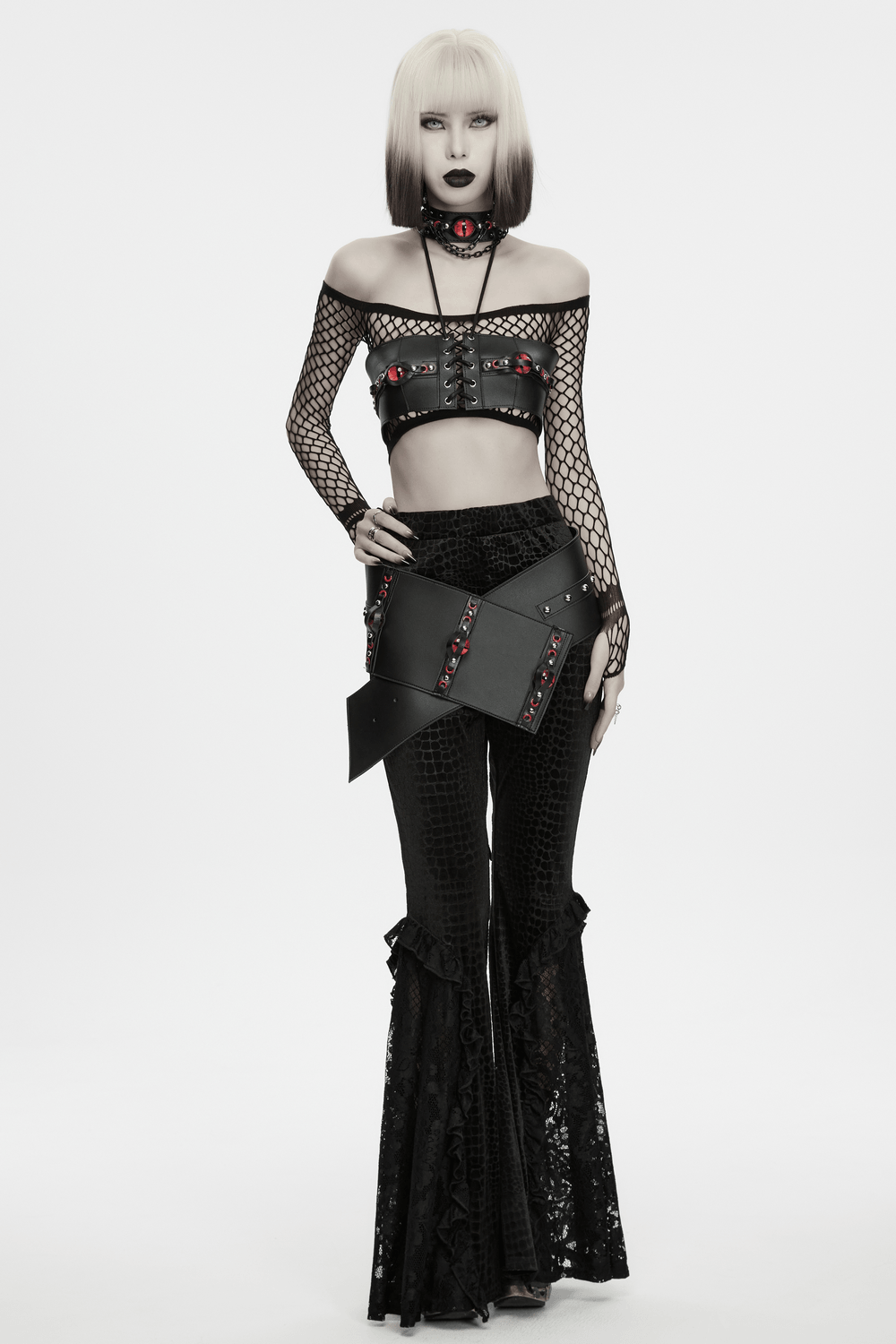 Punk Devil Eye Lace Up Faux Leather Bra Crop Top