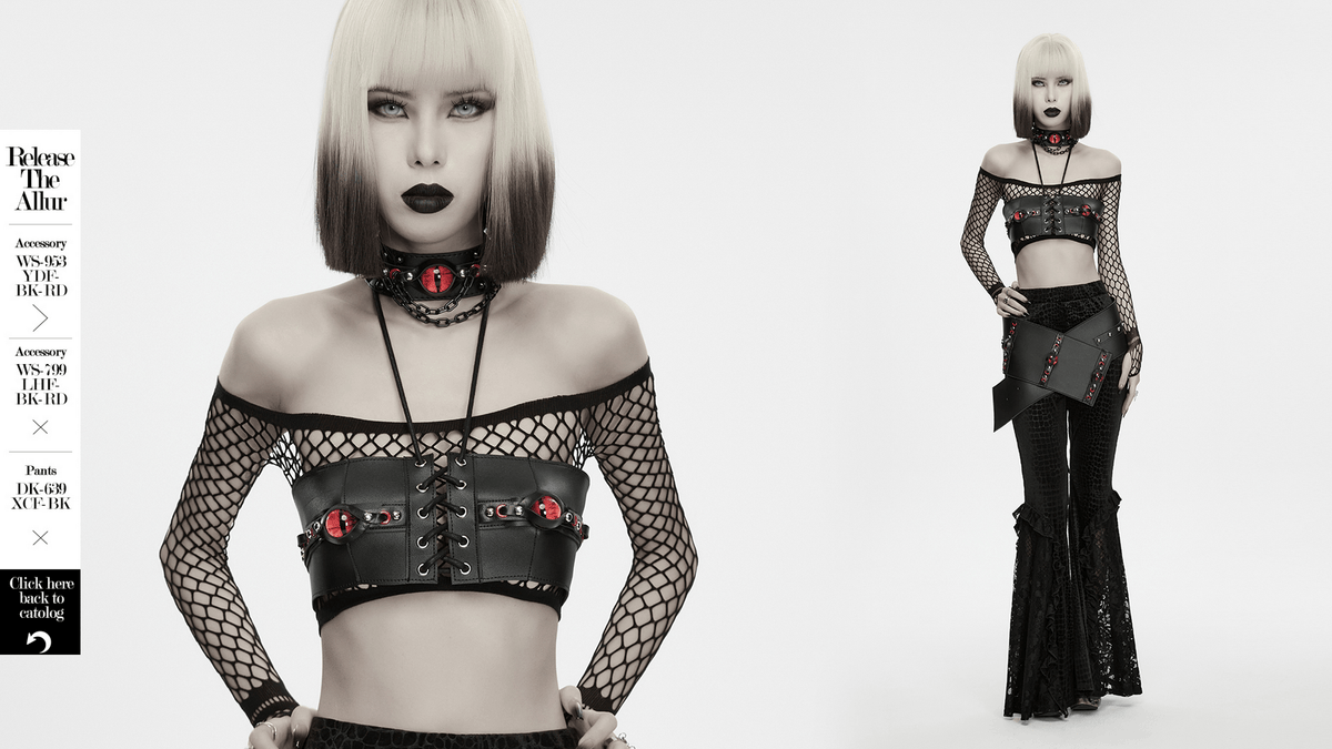 Punk Devil Eye Lace Up Faux Leather Bra Crop Top