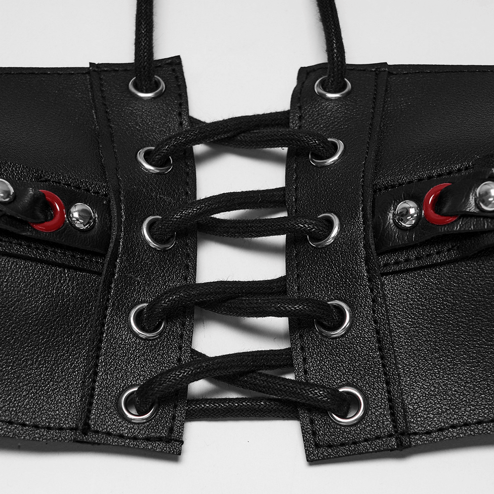 Punk Devil Eye Lace Up Faux Leather Bra Crop Top