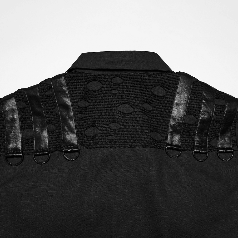 Punk Distressed Shirt with D-Ring Shoulder Loops