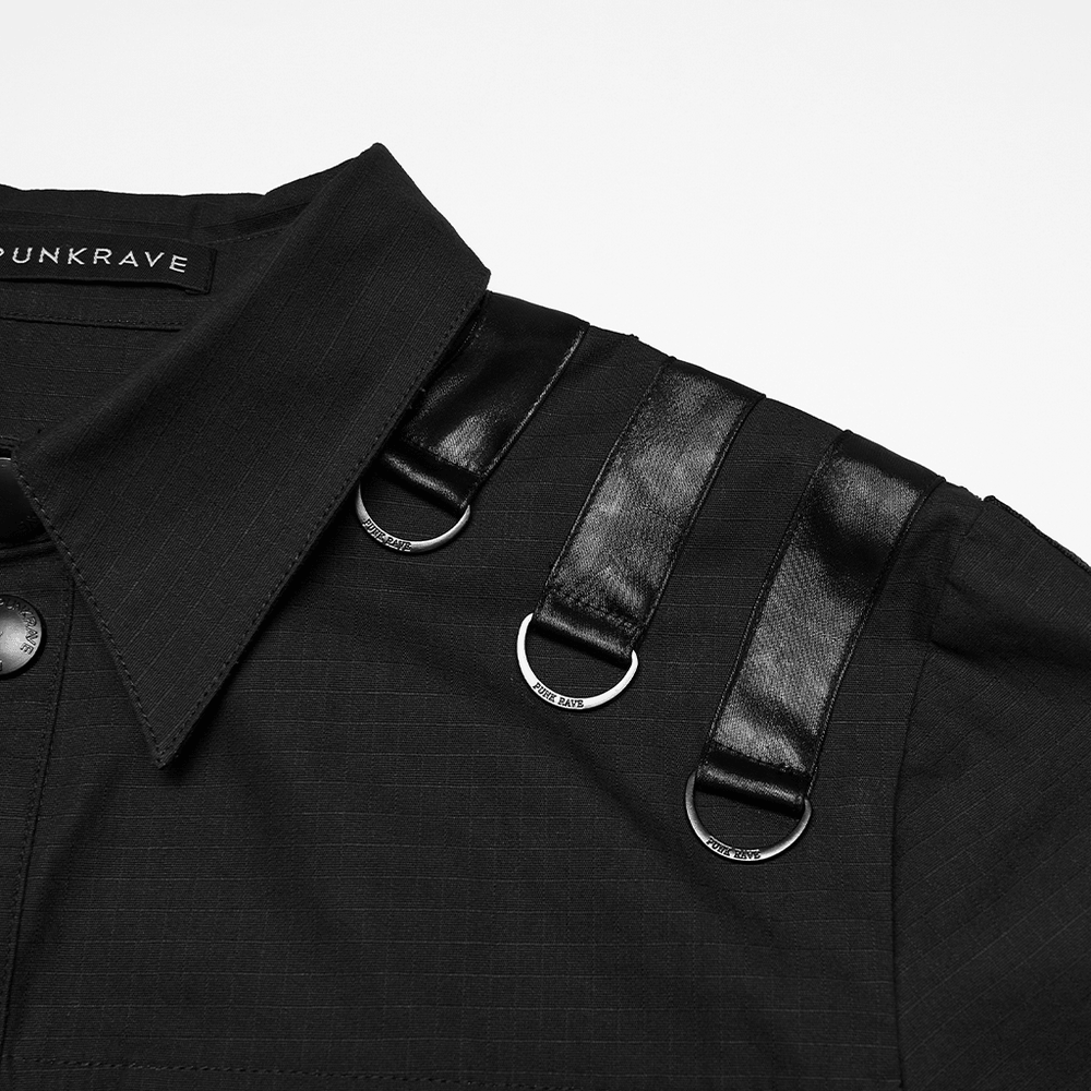 Punk Distressed Shirt with D-Ring Shoulder Loops