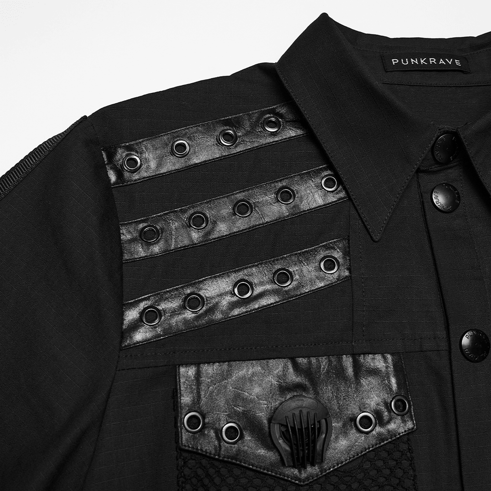 Punk Distressed Shirt with D-Ring Shoulder Loops
