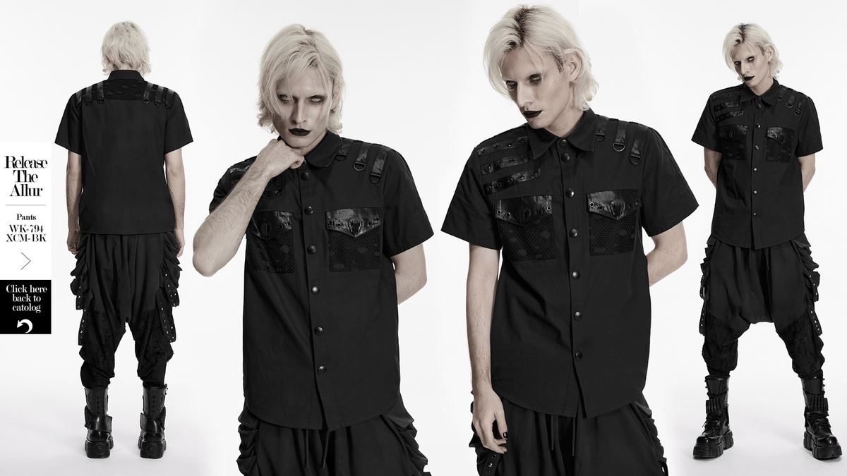 Punk Distressed Shirt with D-Ring Shoulder Loops
