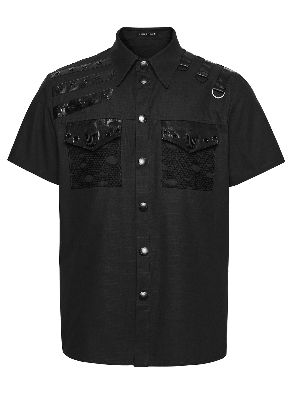 Punk Distressed Shirt with D-Ring Shoulder Loops