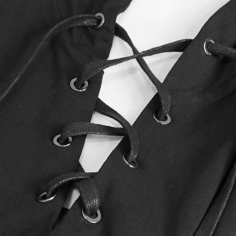 Punk Drawstring Bodycon Dress with OverSized Hood / Gothic Black Short Female Dress