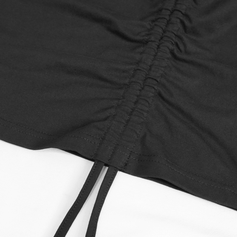 Punk Drawstring Bodycon Dress with OverSized Hood / Gothic Black Short Female Dress