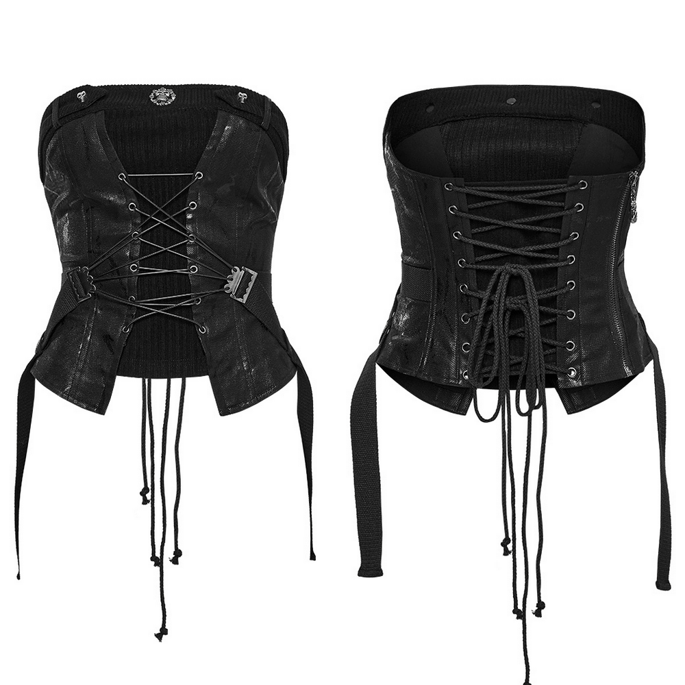 Punk Drawstring Tube Top with Zipper and Straps