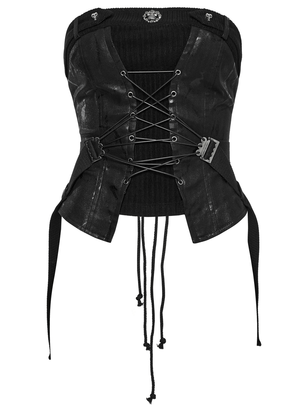 Punk Drawstring Tube Top with Zipper and Straps