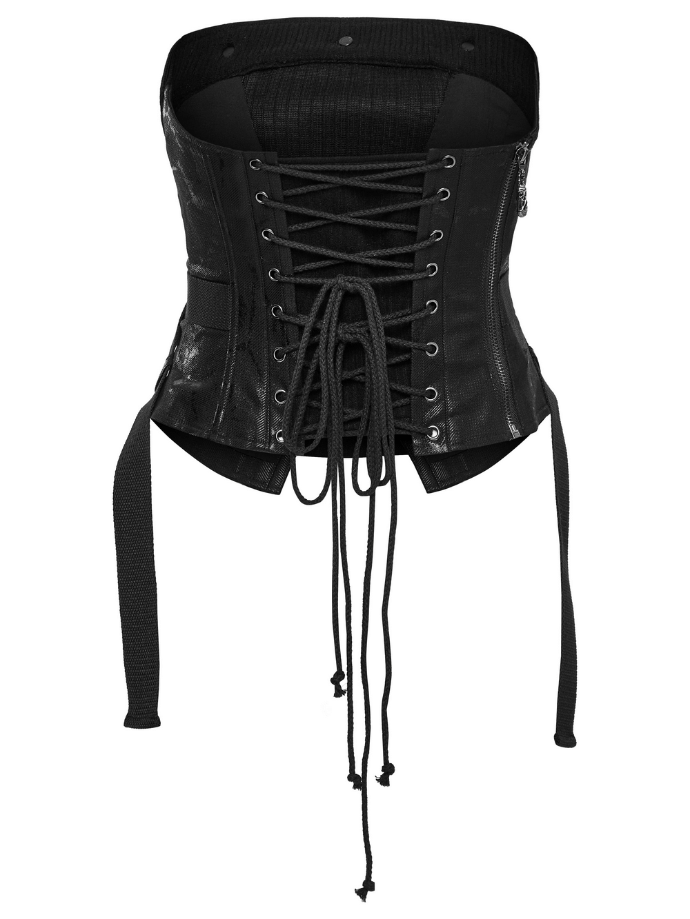 Punk Drawstring Tube Top with Zipper and Straps