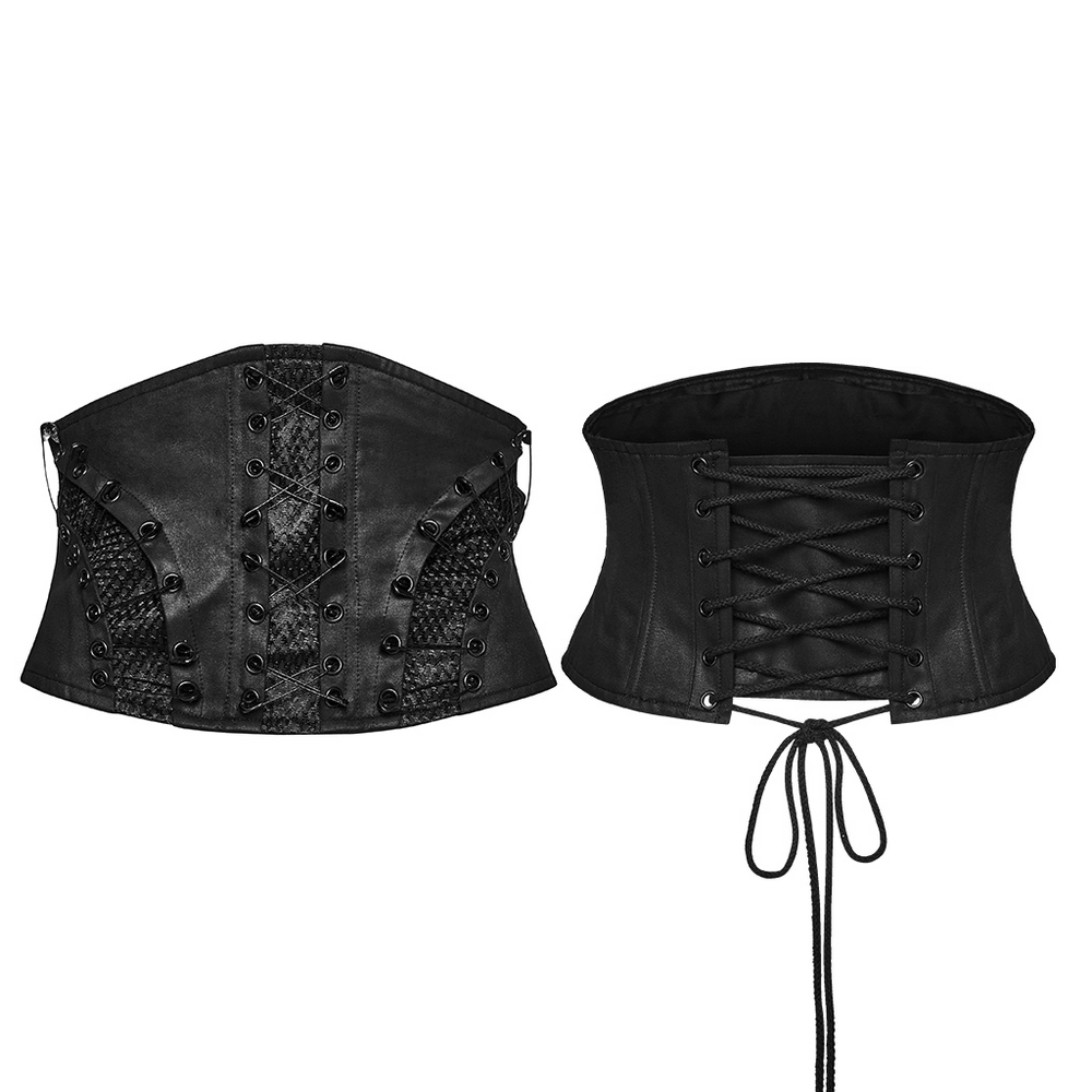 Punk Faux Leather Corset Belt with Mesh Panels