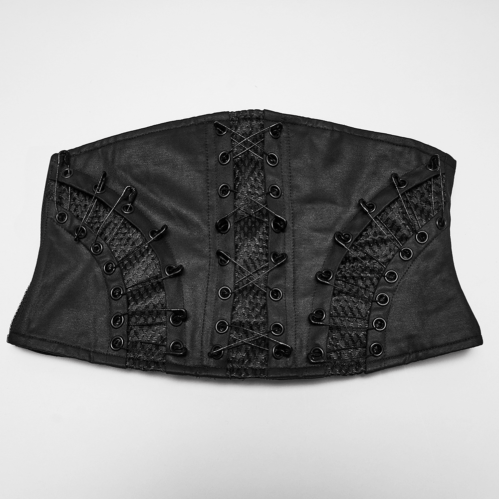 Punk Faux Leather Corset Belt with Mesh Panels