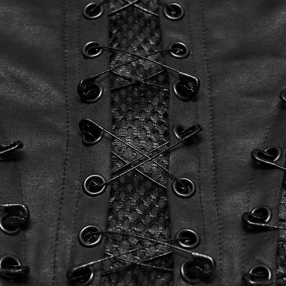 Punk Faux Leather Corset Belt with Mesh Panels