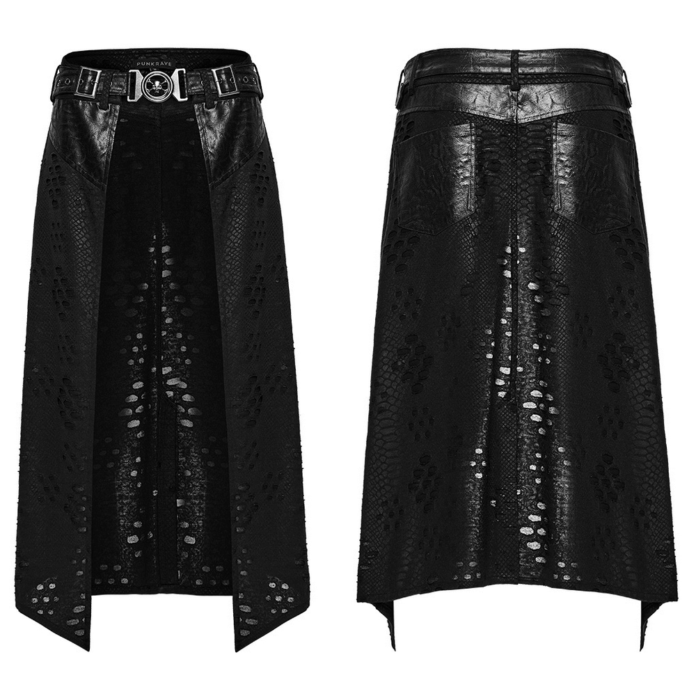 Punk Faux Leather Tattered Knitted Kilt for Men