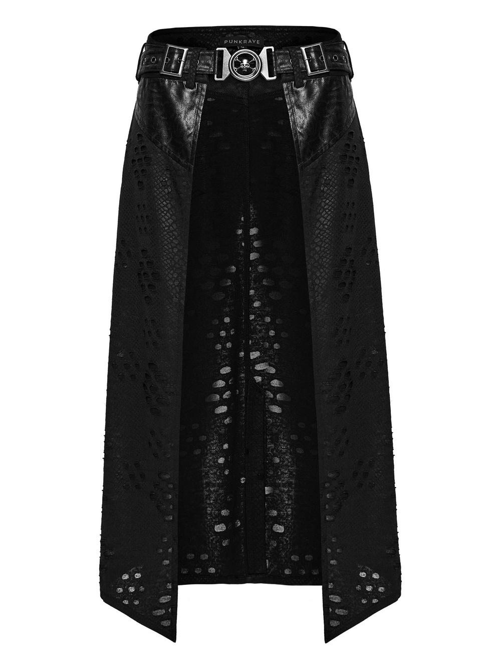 Punk Faux Leather Tattered Knitted Kilt for Men
