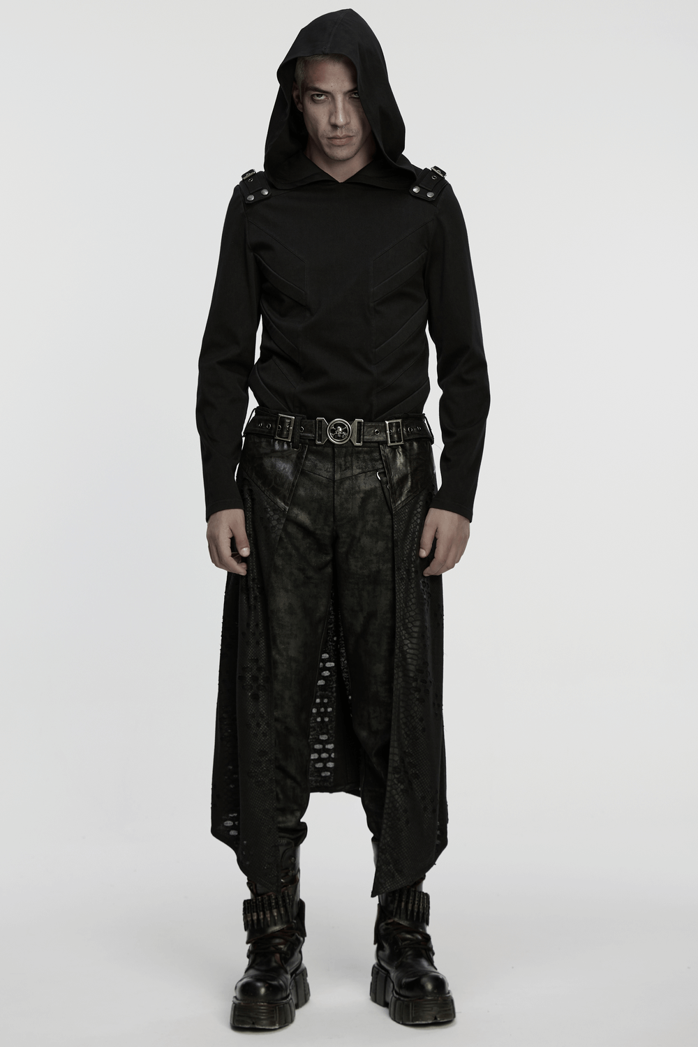 Punk Faux Leather Tattered Knitted Kilt for Men