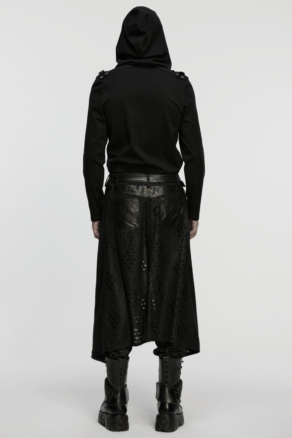 Punk Faux Leather Tattered Knitted Kilt for Men