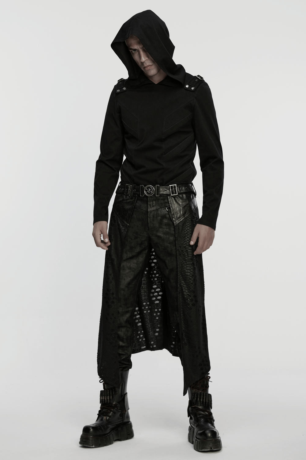 Punk Faux Leather Tattered Knitted Kilt for Men