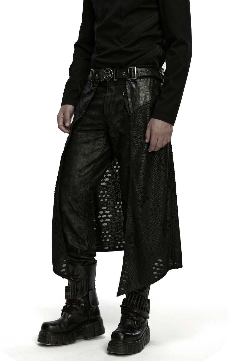 Punk Faux Leather Tattered Knitted Kilt for Men