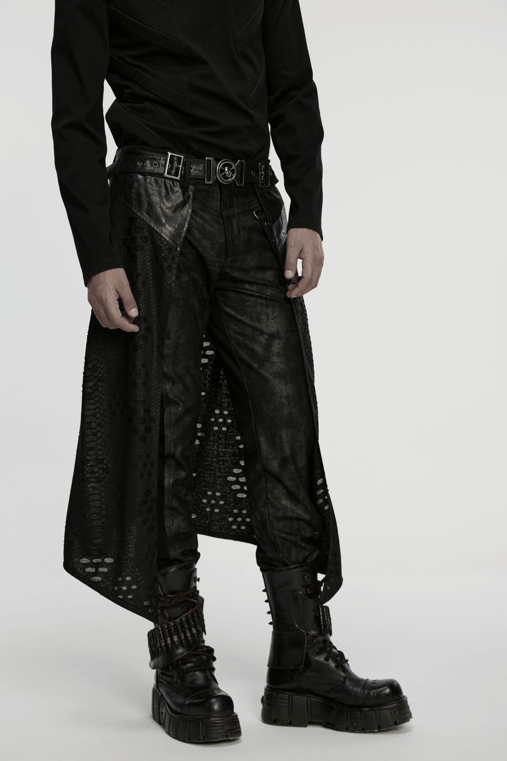 Punk Faux Leather Tattered Knitted Kilt for Men