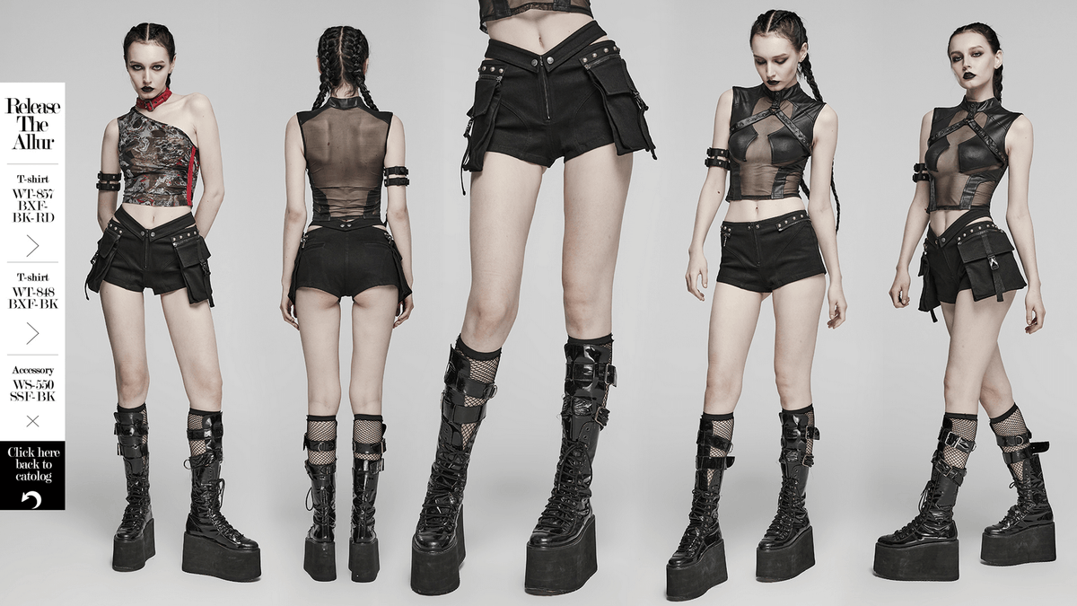 US SALE of Punk Female Riveted Shorts with Detachable Cargo Pockets