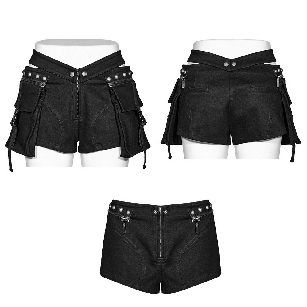 US SALE of Punk Female Riveted Shorts with Detachable Cargo Pockets
