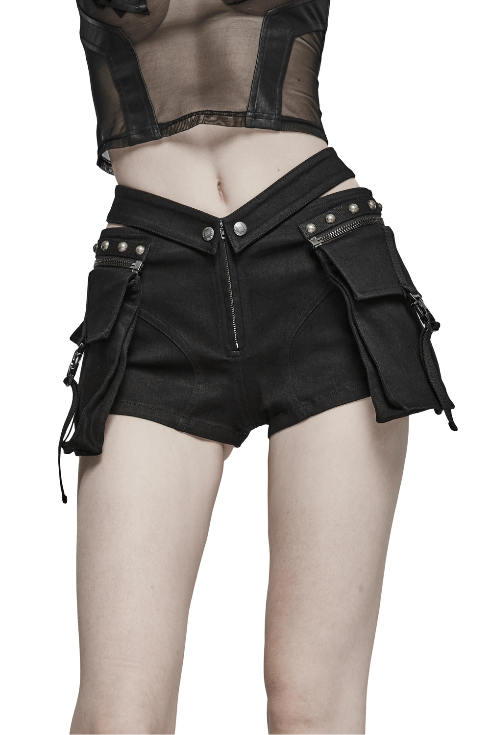 US SALE of Punk Female Riveted Shorts with Detachable Cargo Pockets