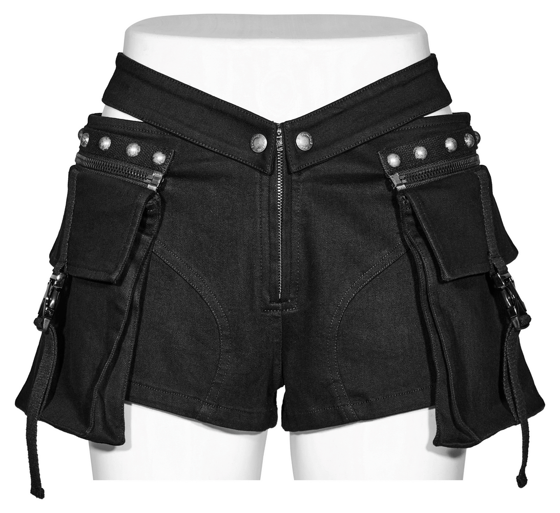 US SALE of Punk Female Riveted Shorts with Detachable Cargo Pockets