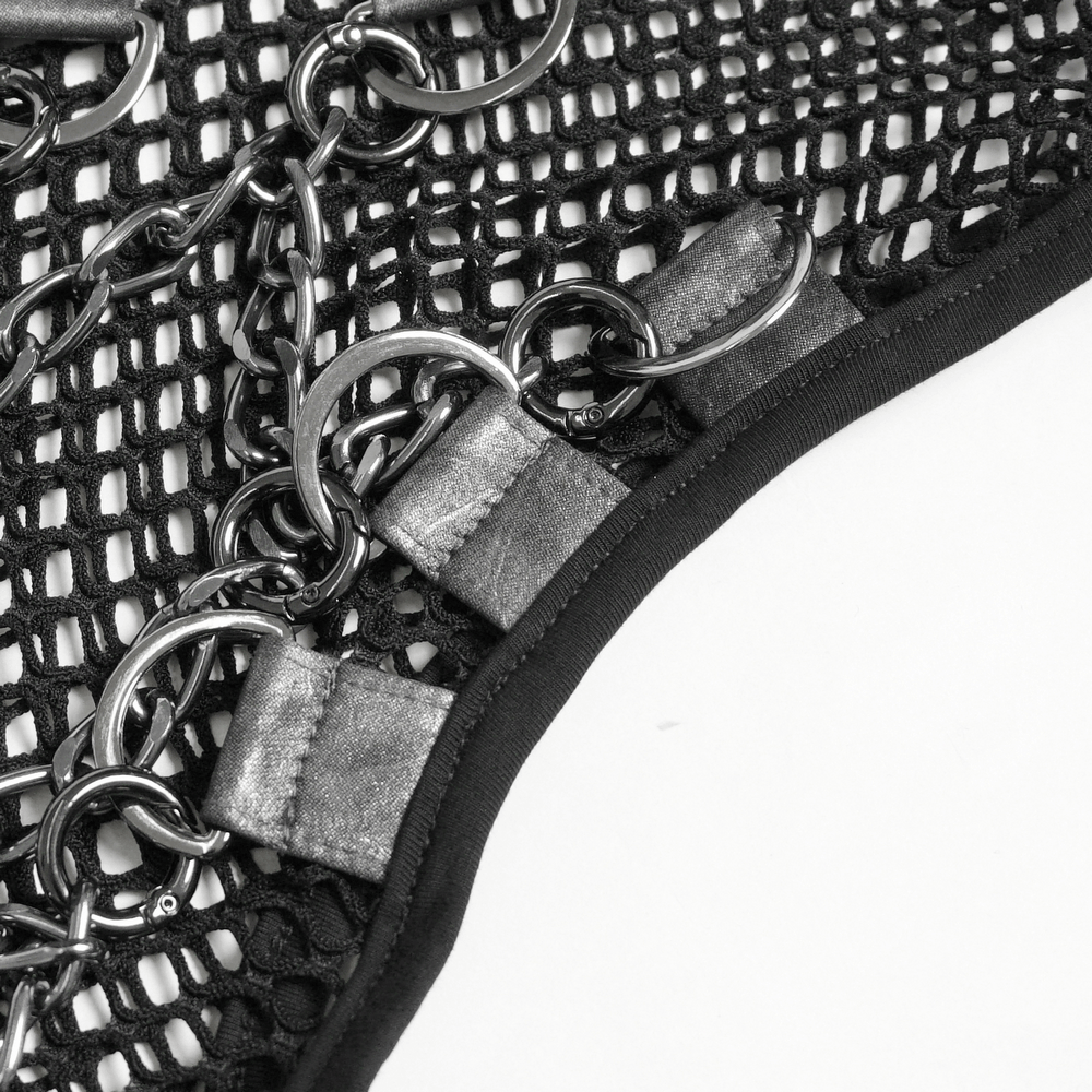Punk Fishnet Tank Top with Chains and Studded Straps