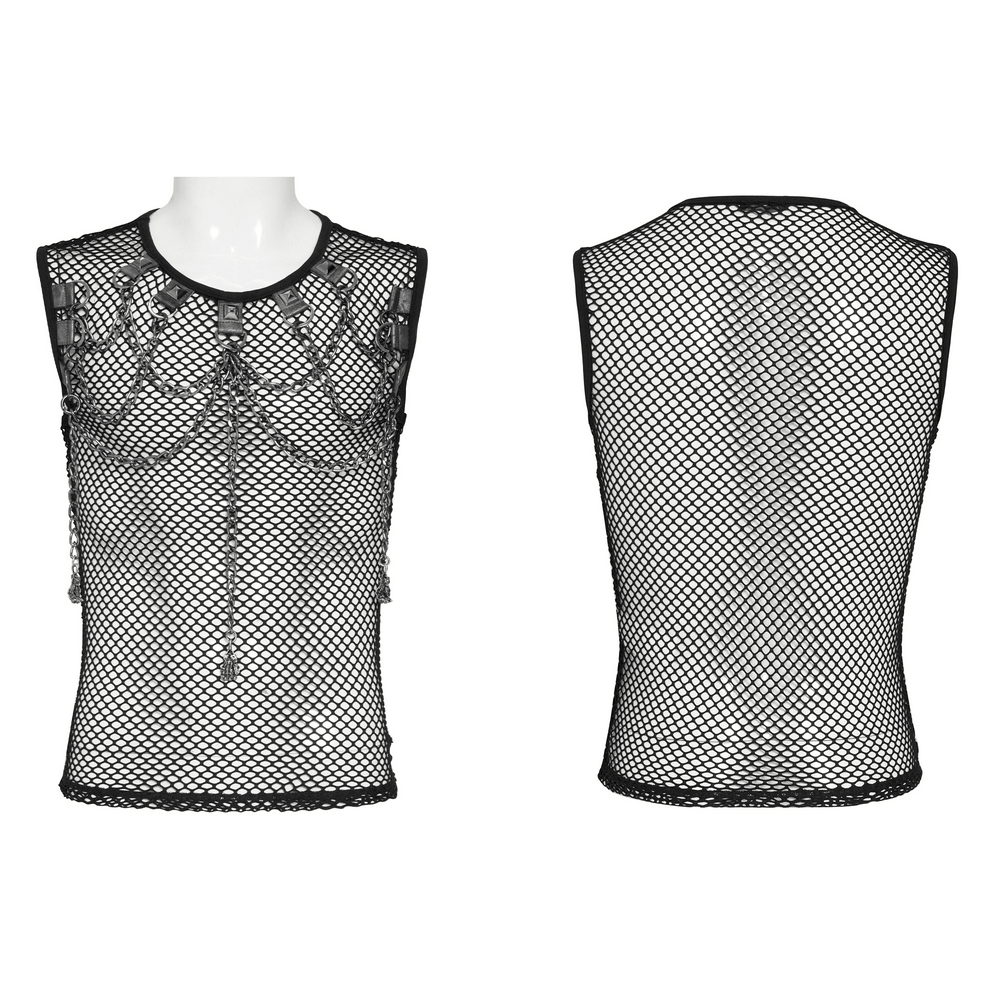 Punk Fishnet Tank Top with Chains and Studded Straps