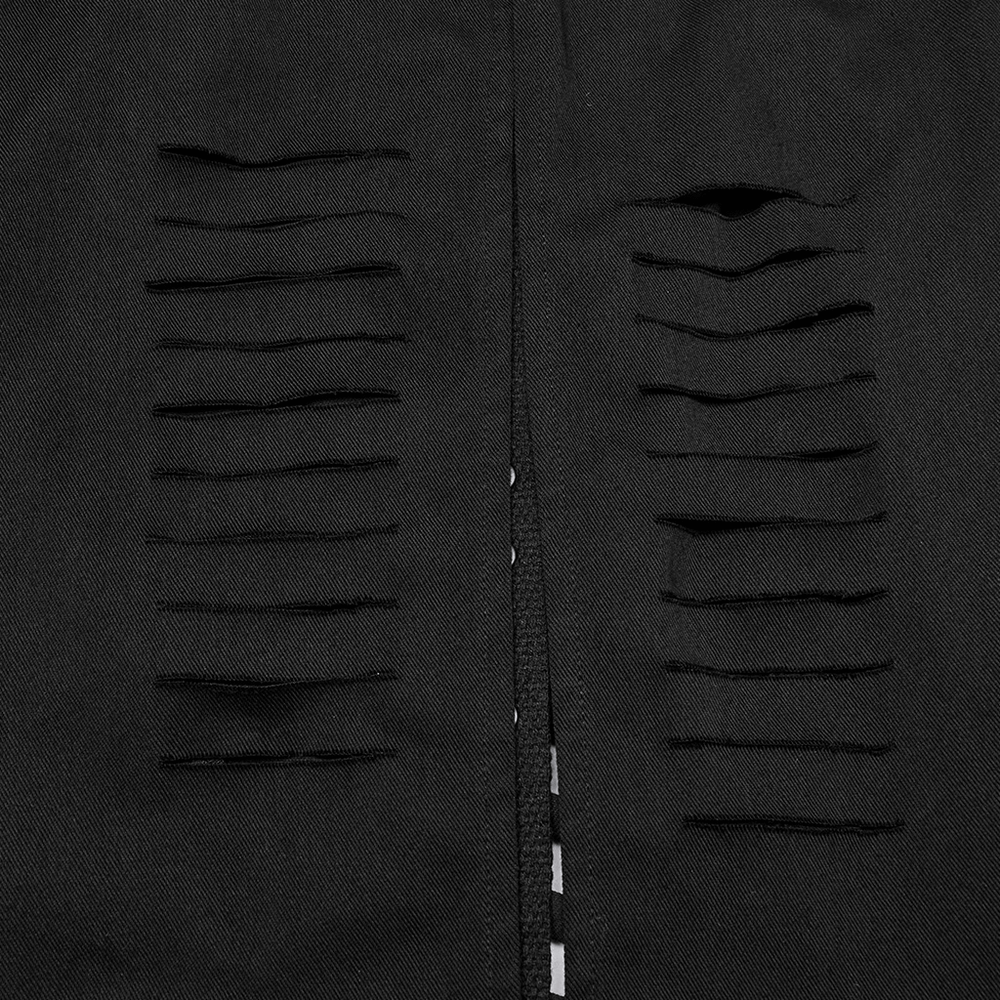 Punk Hooded Cut Washed Cape with Side Pockets and Loops