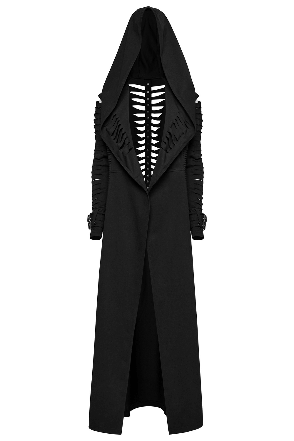 Punk Hooded Cut Washed Cape with Side Pockets and Loops