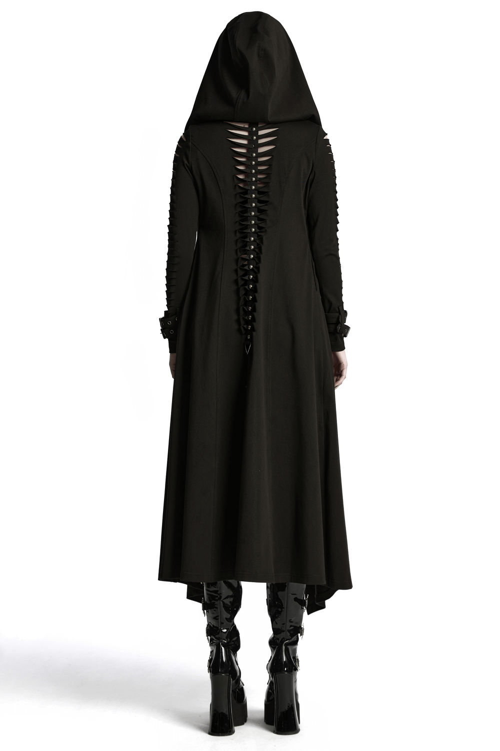 Punk Hooded Cut Washed Cape with Side Pockets and Loops