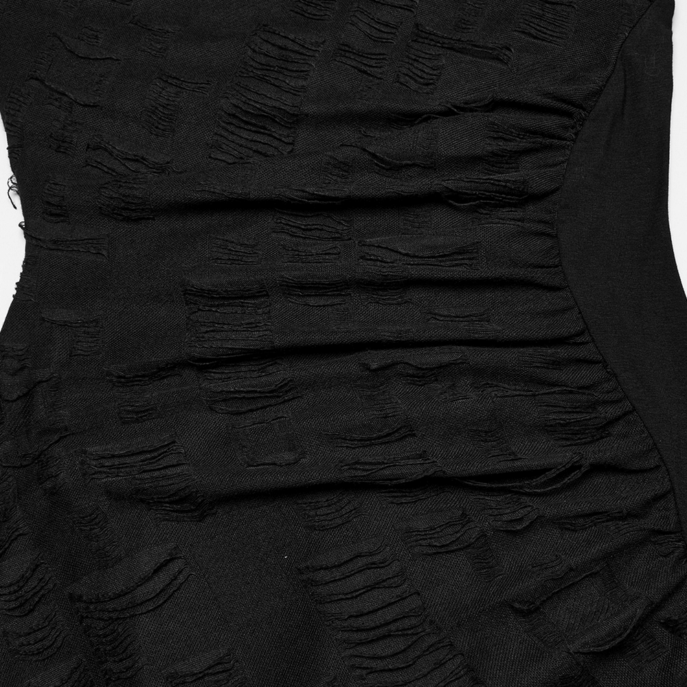 Punk Hooded Dress with Asymmetrical Hem and Textured Mesh