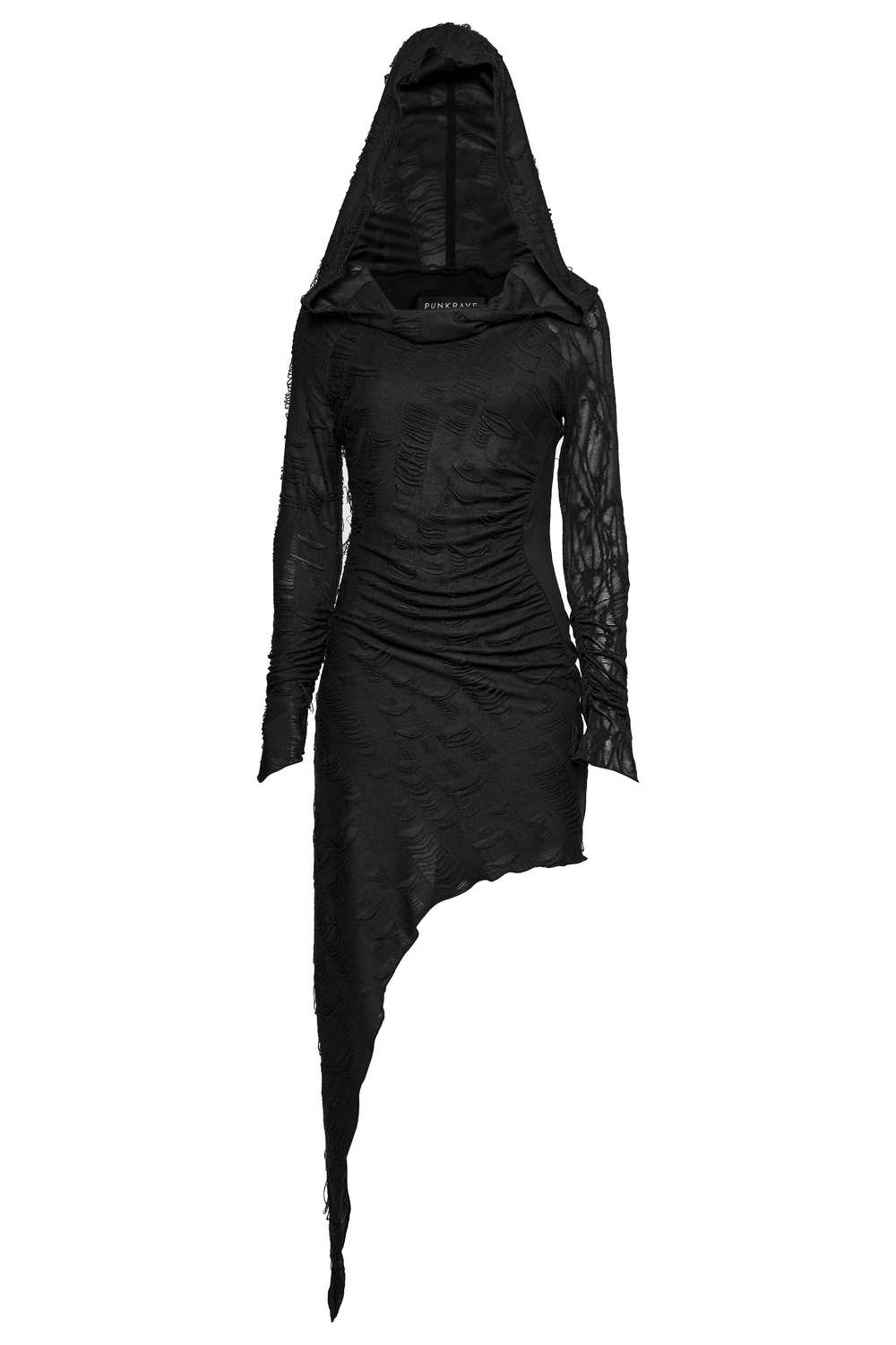 Punk Hooded Dress with Asymmetrical Hem and Textured Mesh