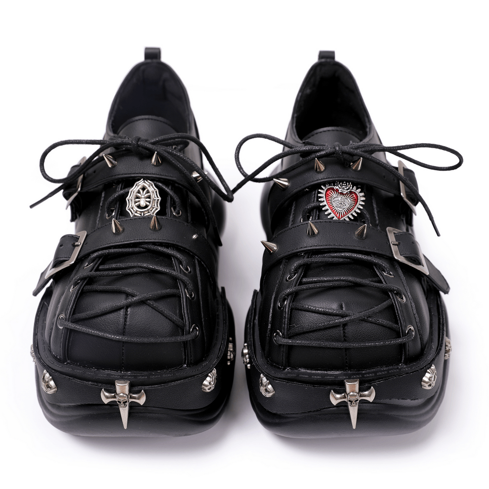 Punk Lace Up Creepers with Charms and Strap Details