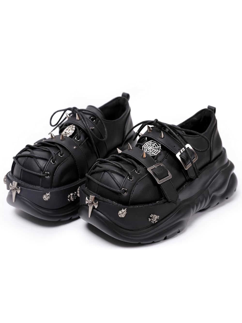 Punk Lace Up Creepers with Charms and Strap Details