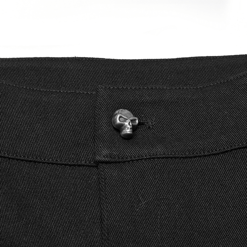Punk Leather Trimmed Black Shorts with OverSized Pockets