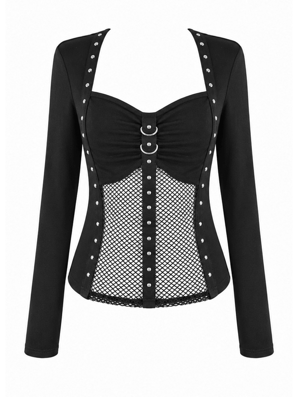 Punk Long Sleeve Top with Fishnet and Ring Accents