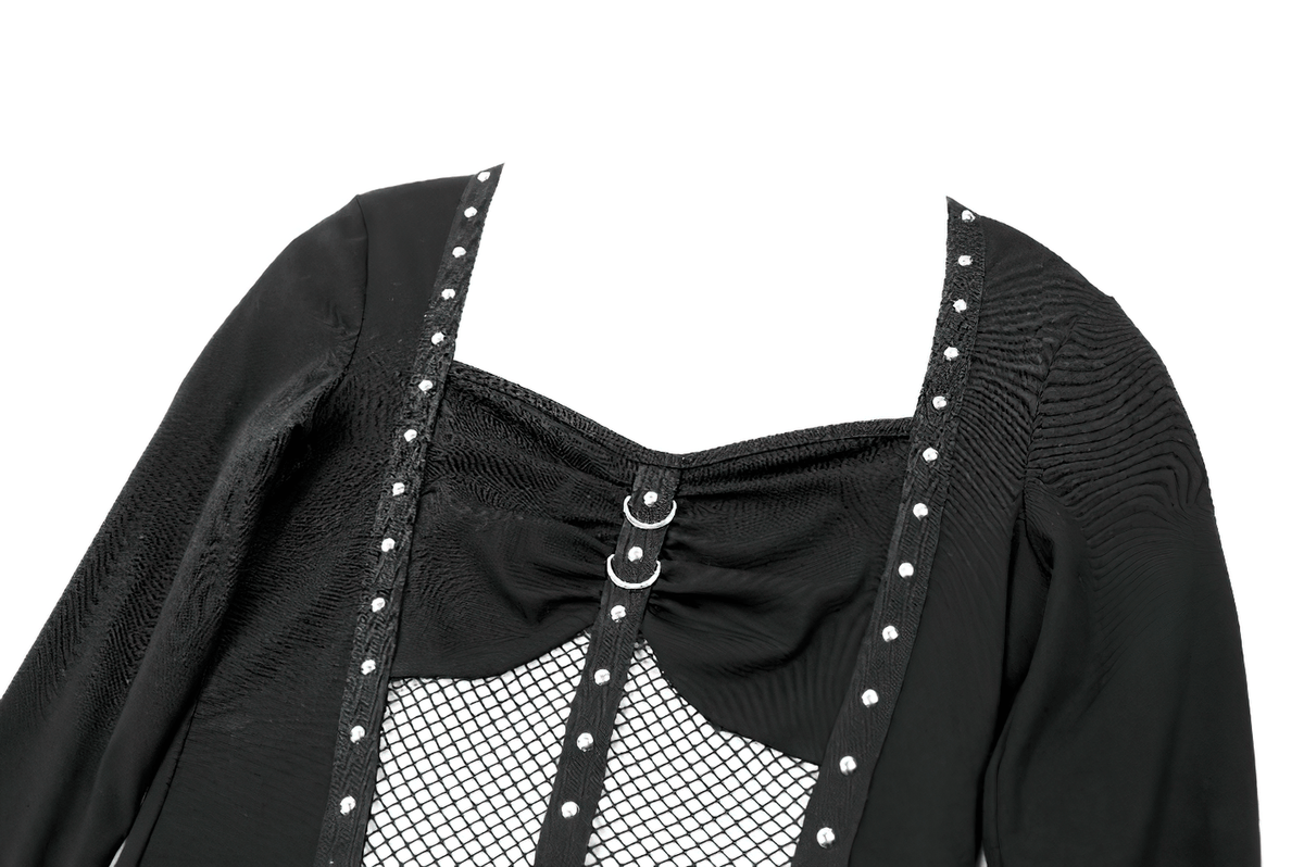Punk Long Sleeve Top with Fishnet and Ring Accents