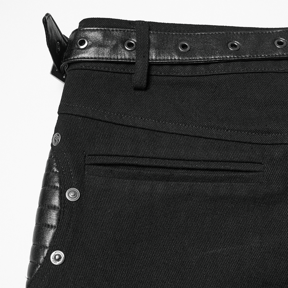 US SALE of Punk Low-Waist Wide-Leg Pants with Belt and Pockets