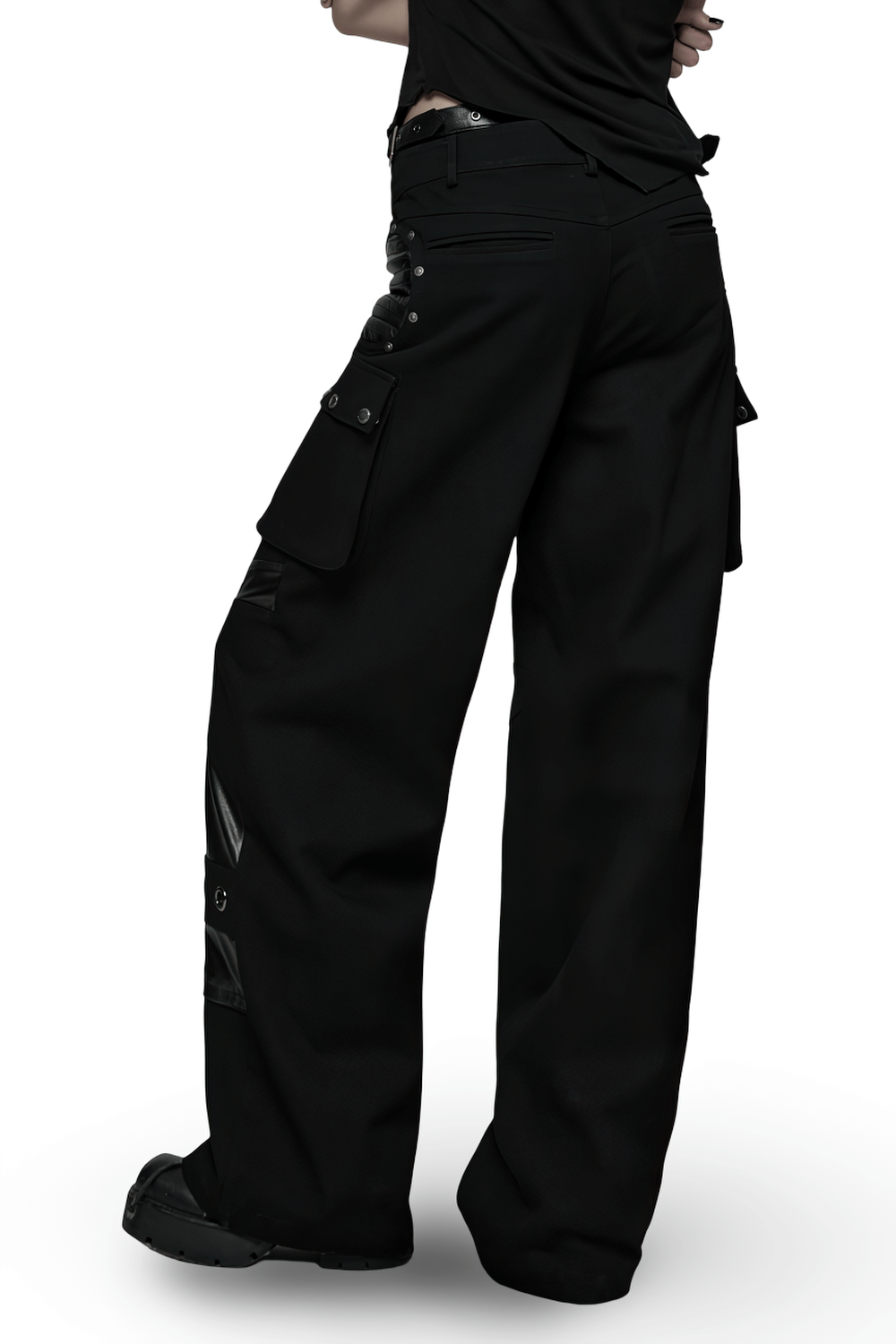 US SALE of Punk Low-Waist Wide-Leg Pants with Belt and Pockets